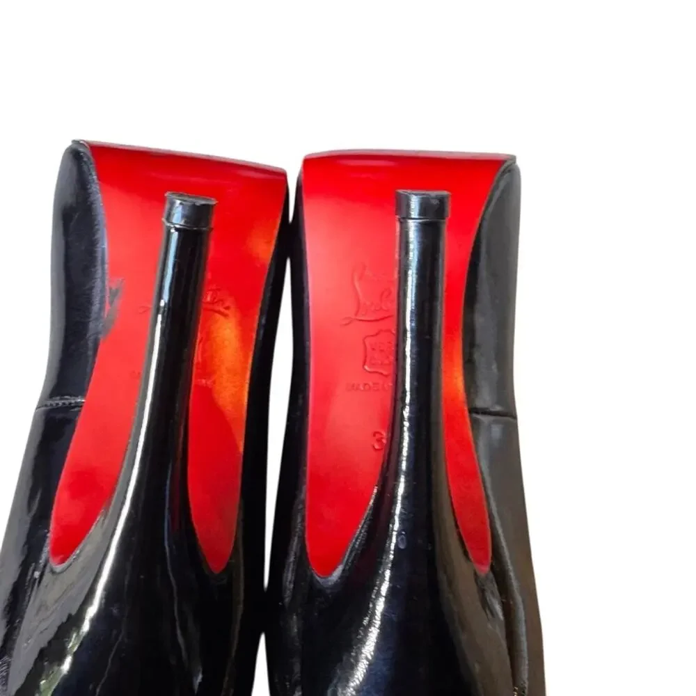 Christian Louboutin - Black Patent Peep-Toe Stiletto Heels Red Soles Sz 37